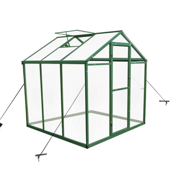 Green 6 ft. x 6 ft. Windproof Aluminum Walk-in Greenhouse, Heavy Duty Polycarbonate Greenhouses for Backyard Garden