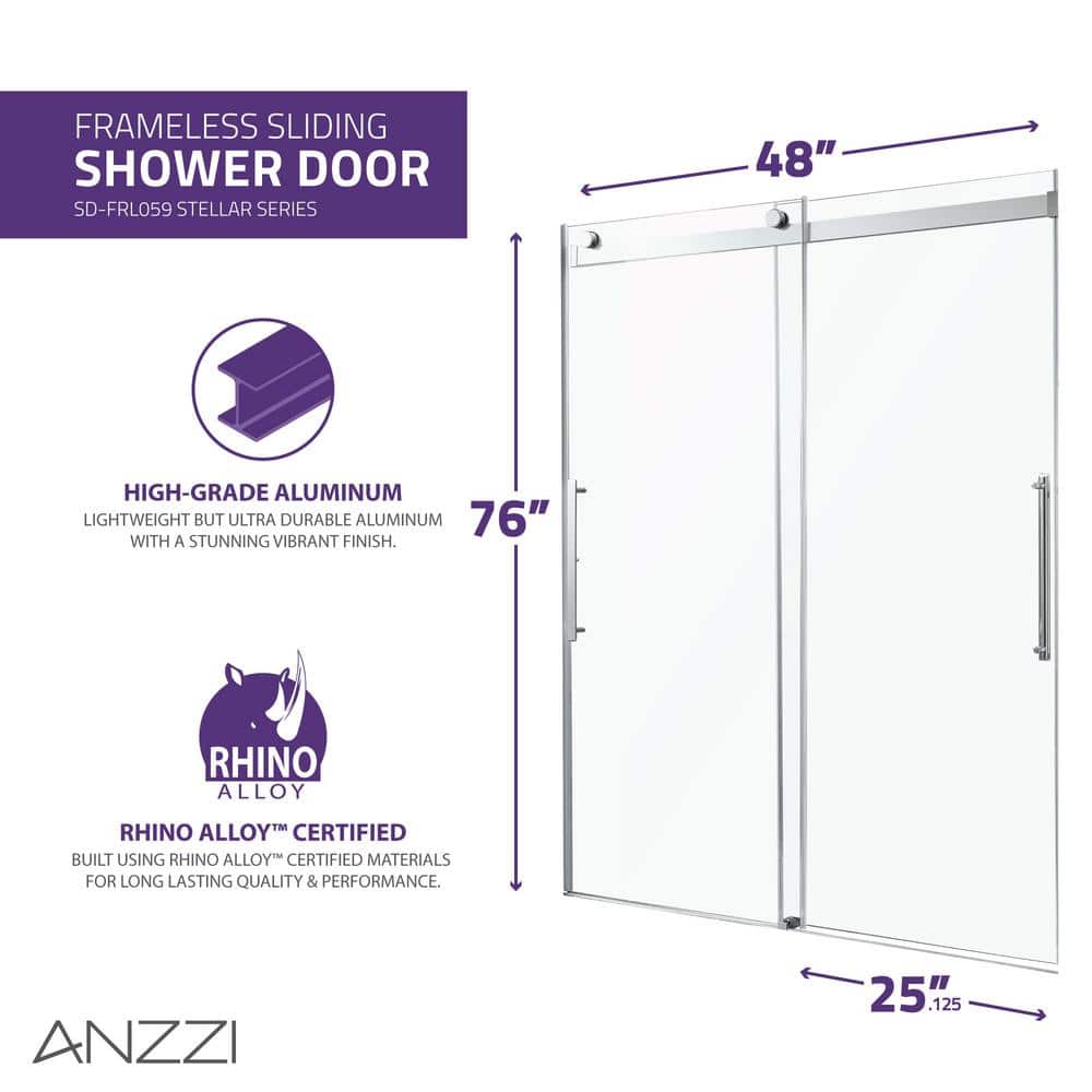 Stellar Series 48 x 76 Polished Chrome Frameless Sliding Shower Door