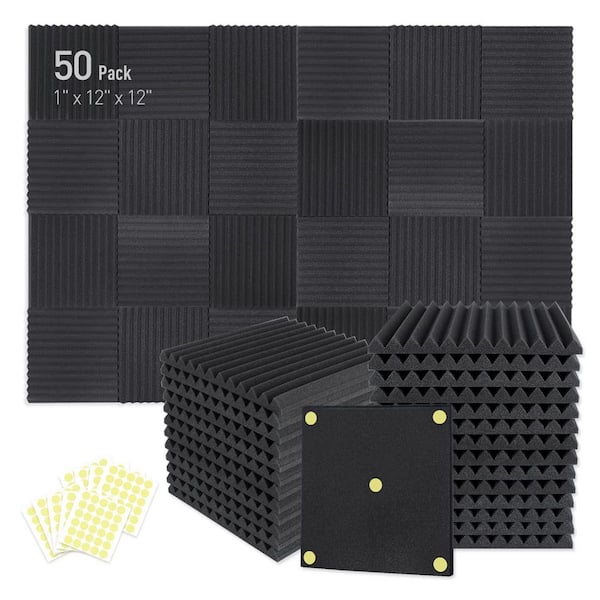 1 in. x 12 in. x 12 in. Acoustic Foam Panels with 300-Piece Double-Side Adhesive (50-Pack)