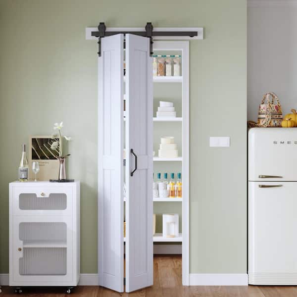 32 in. x 84 in. Solid Core White Finished MDF Wood Bi-Fold Door with Hardware Kit