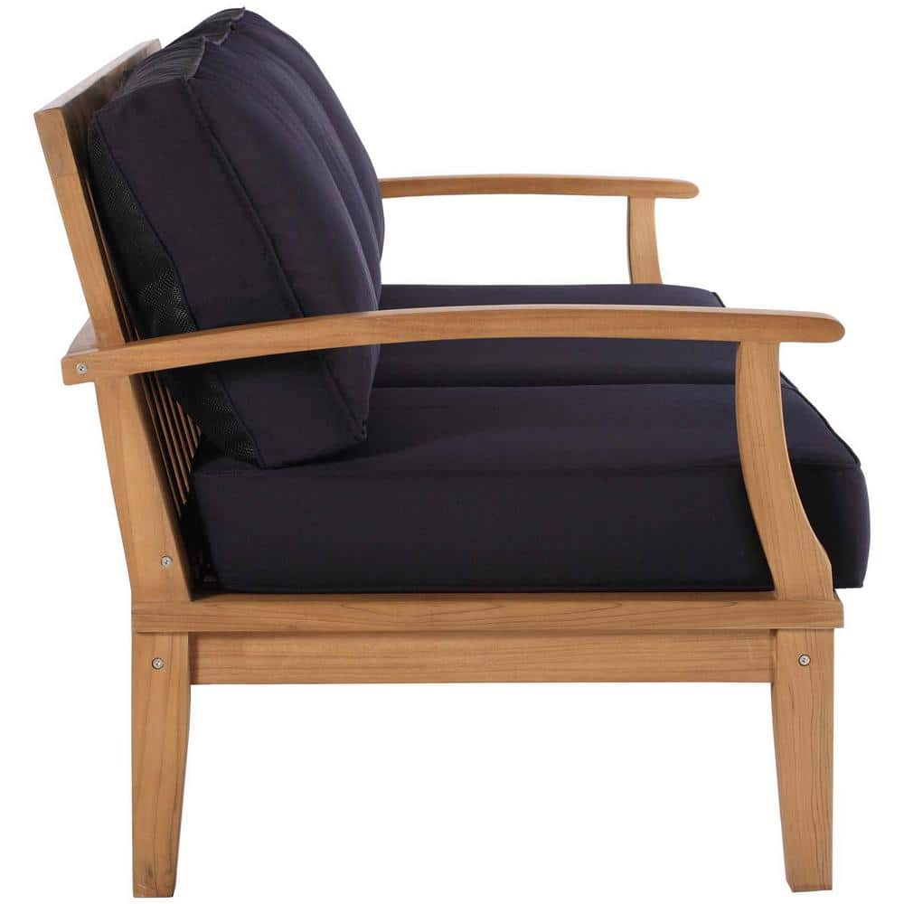 Marina Natural Teak Outdoor Sofa with Navy Cushions