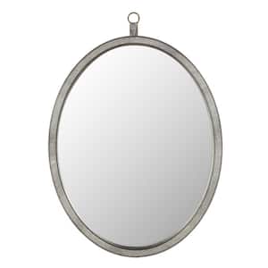 23.62 in. W x 29.94 in. H Modern Oval Pewter Decorative Wall Mounted Mirror, PU Covered MDF Framed
