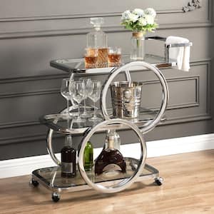 Clear Chrome Serving Cart with Handle and Wheels