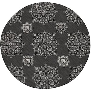 Mira Charcoal 8 ft. Round Medallion Bohemian Hand-Made Area Rug