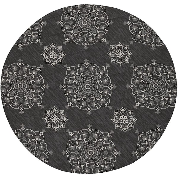 MILLERTON HOME Mira Charcoal 8 ft. Round Medallion Bohemian Hand-Made Area Rug