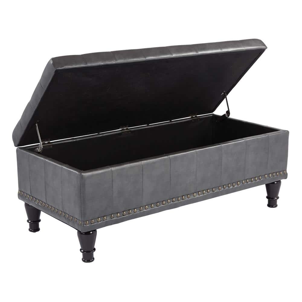 Caldwell Tufted Grey Bonded Leather Storage Ottoman