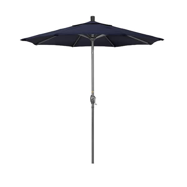California Umbrella 7.5 ft. Grey Aluminum Market Push Button Tilt Crank Lift Patio Umbrella in Navy Pacifica