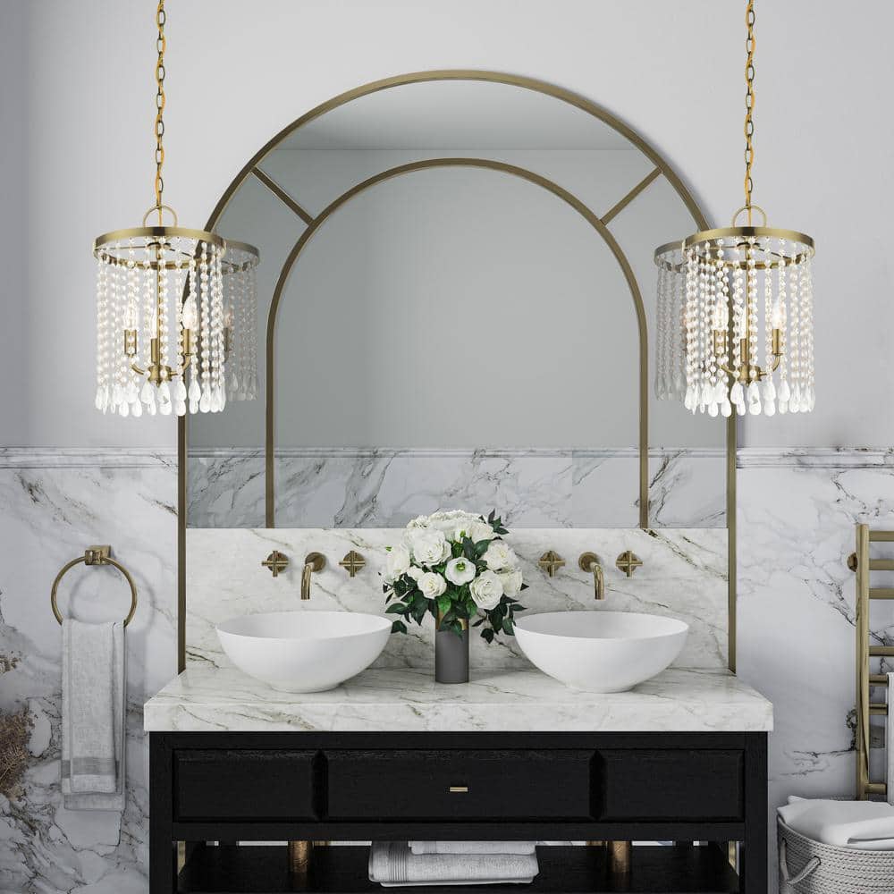 Antique Brass Mini 3-Light Chandelier with Crystal Accents