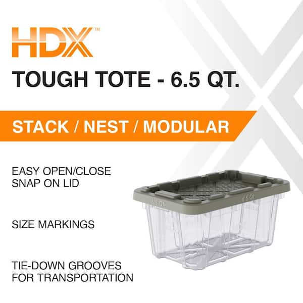 6.5-Qt Tough Storage Tote in Clear with Army Green Lid