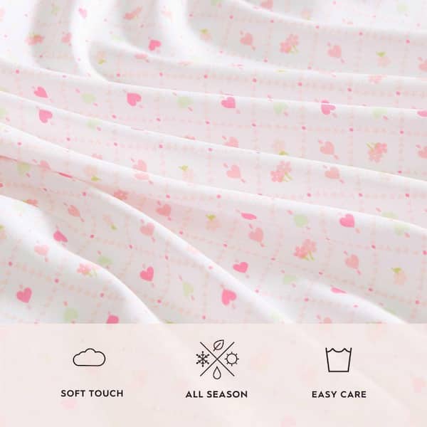 Laura Ashley Heart Geo Ditsy 4-Piece Pink/Green Microfiber Queen