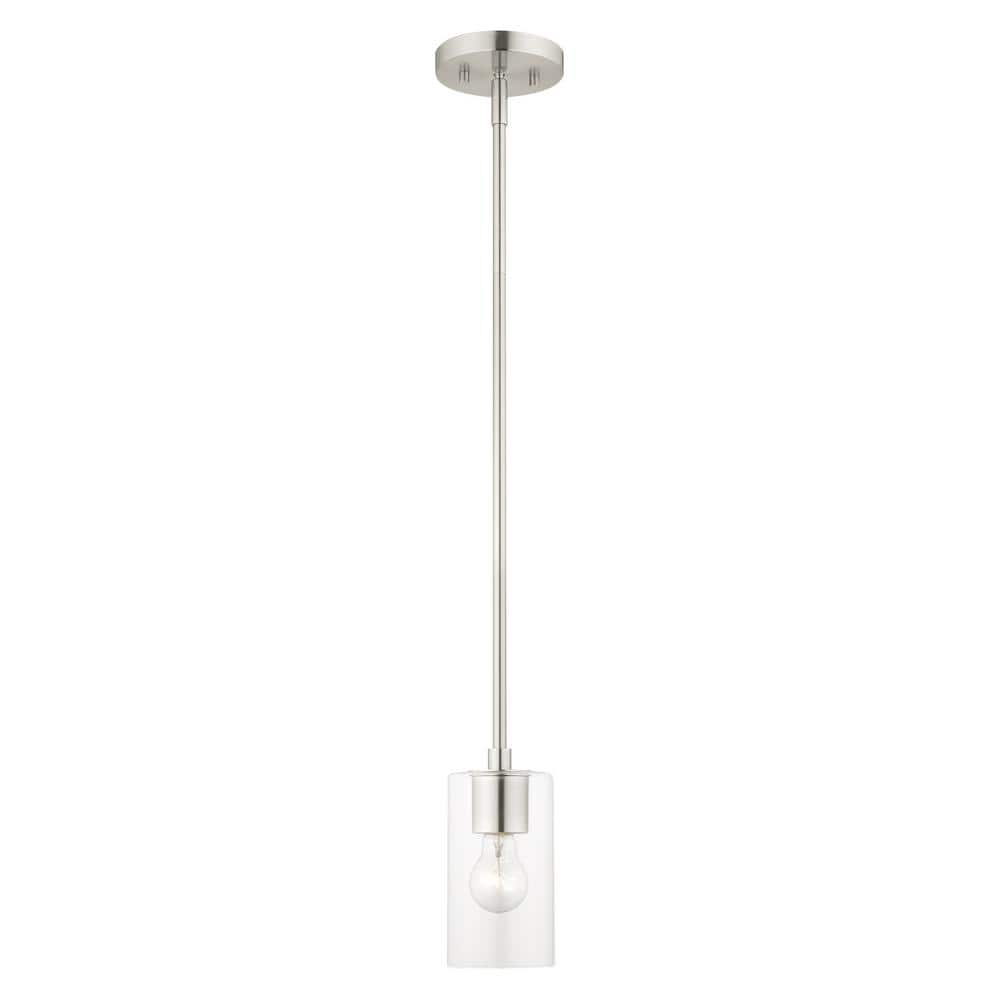Zurich Brushed Nickel 1-Light Pendant with Clear Glass