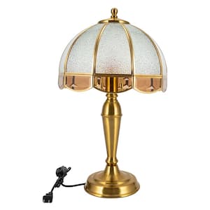 19.7 in. Gold Retro Plug-In Task and Reading Table Lamp for Bedside Home Decor with Glass Shade, No Bulbs Included