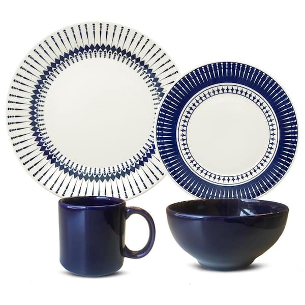 Manhattan Comfort Actual Blue and Ivory 32-Piece Casual Blue and Ivory Earthenware Dinnerware Set (Service for 8)