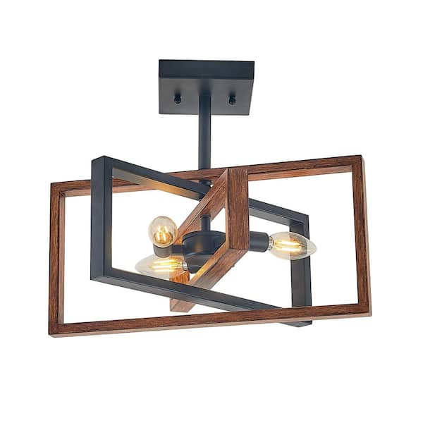 N-1195-3-WB 60-Watt 3 Lights Black and Wood-Painted Rectangular Mini Pendant Light, No Bulbs Included