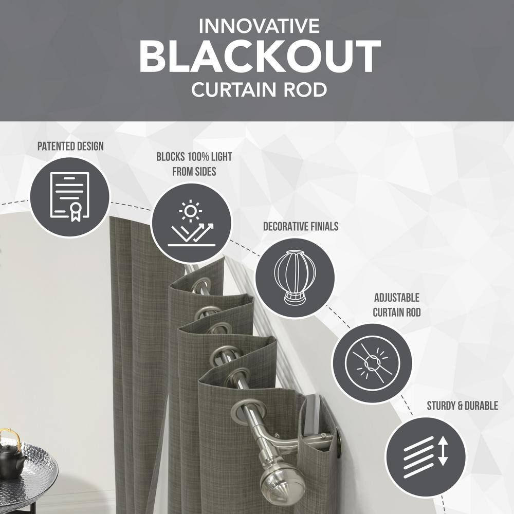 Black Adjustable Aluminum Blackout Curtain Rod with Double Cap Finials