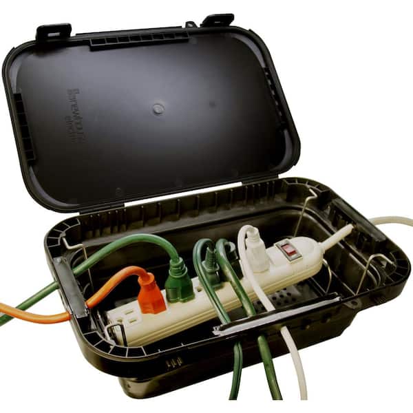 Collapsible Weather Resistant Outdoor Electrical Outlet Box for Extension Cords, 1.12 sq.ft., 14 - 20 AWG - Black