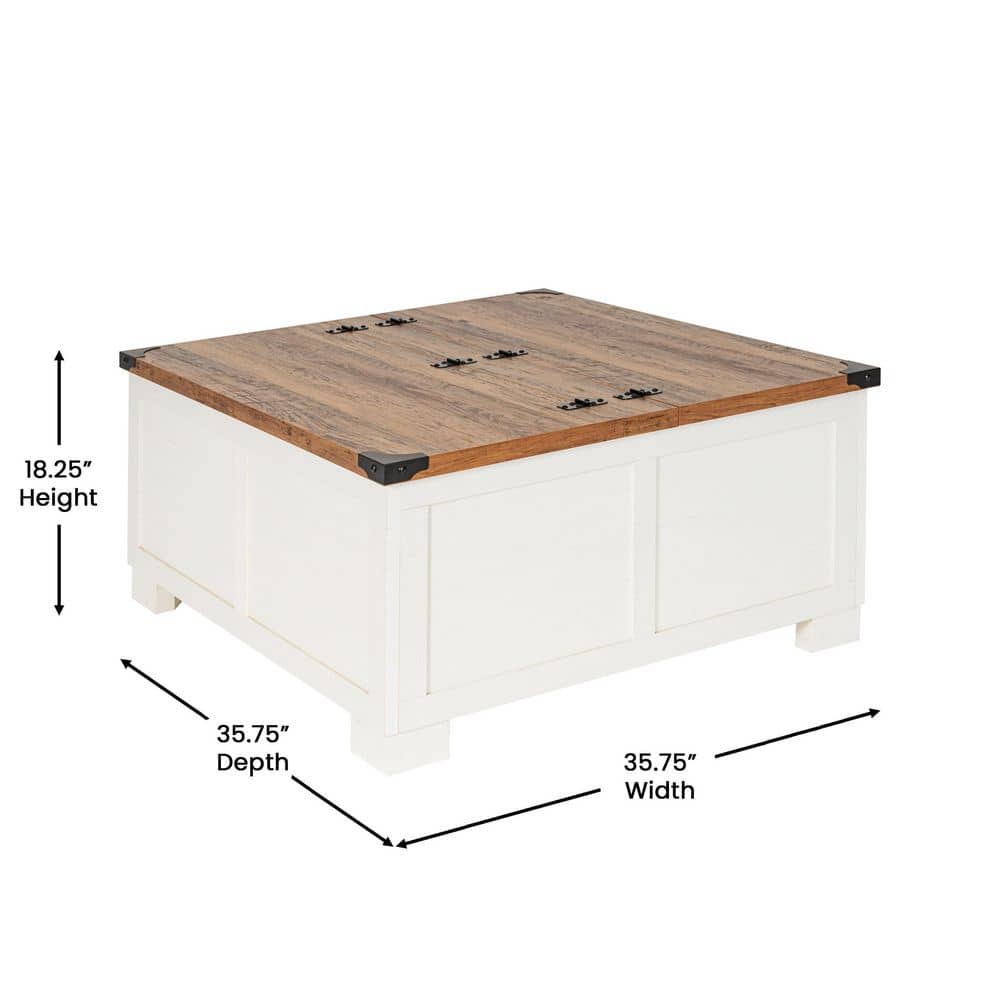 Rustic White and Oak Lift-Top Storage Coffee Table