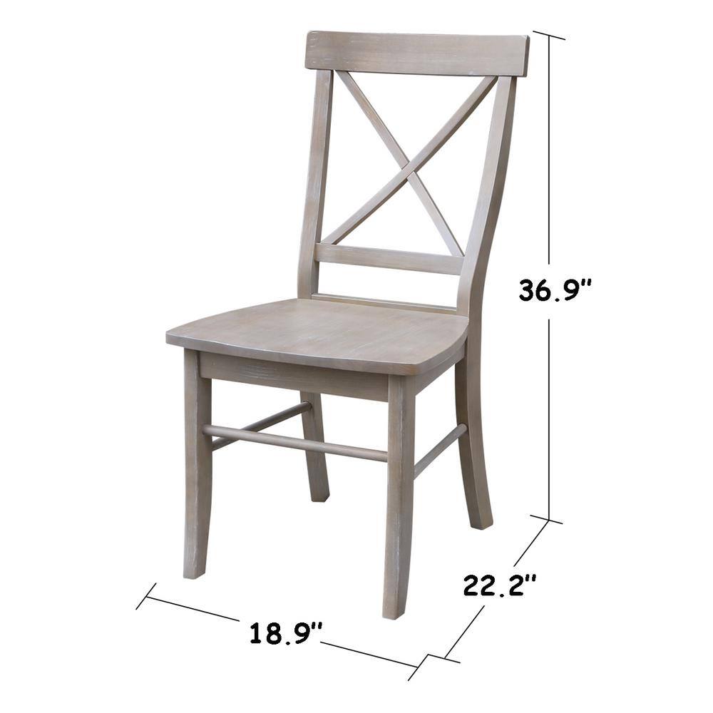 Washed Gray Taupe Solid Wood X-Back Dining Chairs, Set of 2