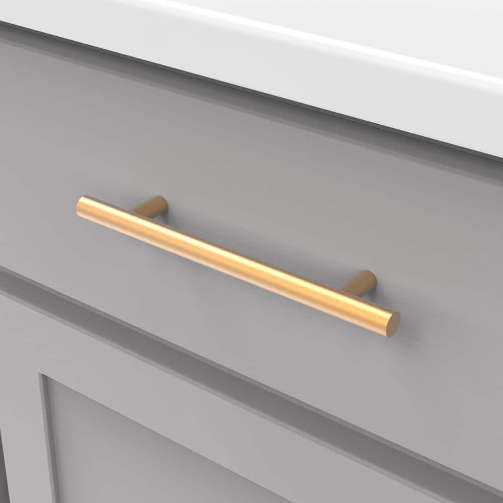Brushed Brass Modern Bar Pulls with Mounting Hardware