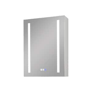 20 in. W x 26 in. H Silver Recessed/Surface Mount Medicine Cabinet with Mirror LED Lighting Defogger and Left Hinge