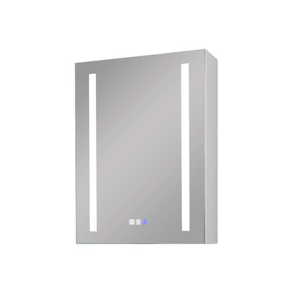WELLFOR 20 in. W x 26 in. H Silver Recessed/Surface Mount Medicine Cabinet with Mirror LED Lighting Defogger and Left Hinge