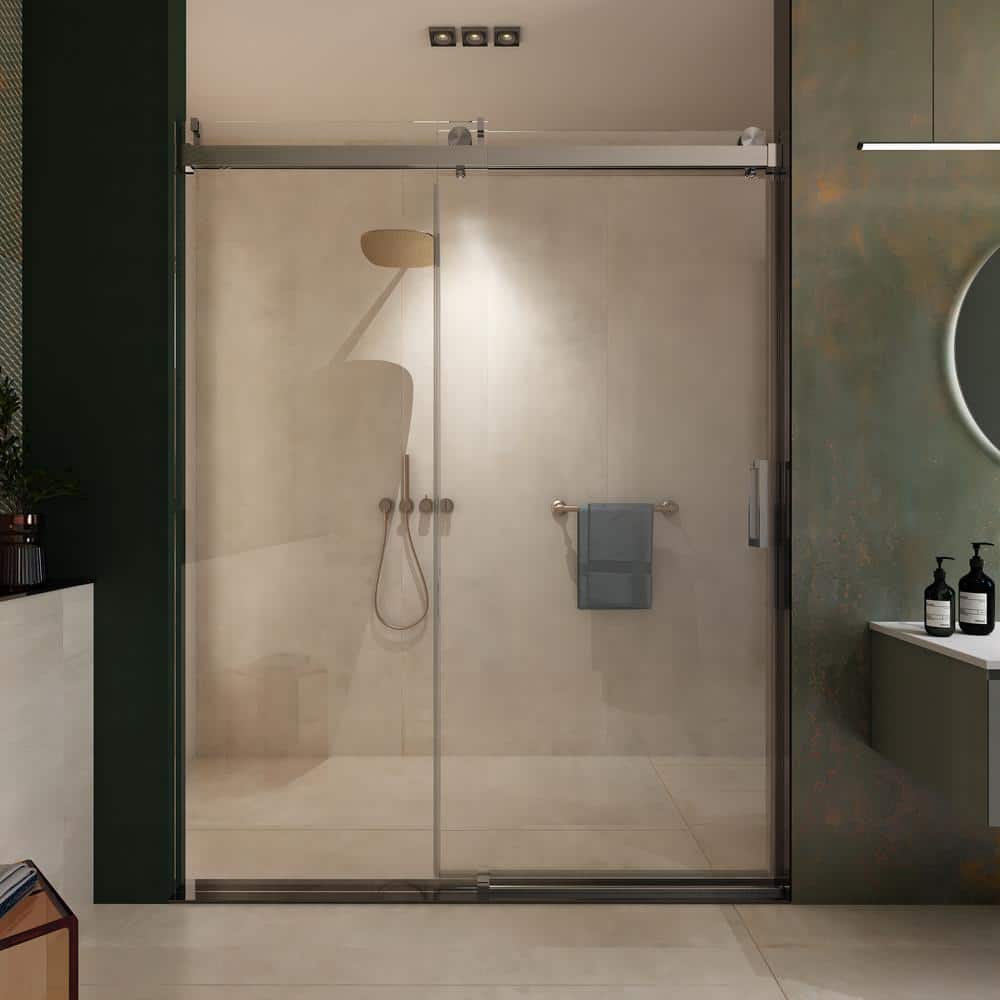 Nickel Frameless Sliding Shower Door with Tempered Glass
