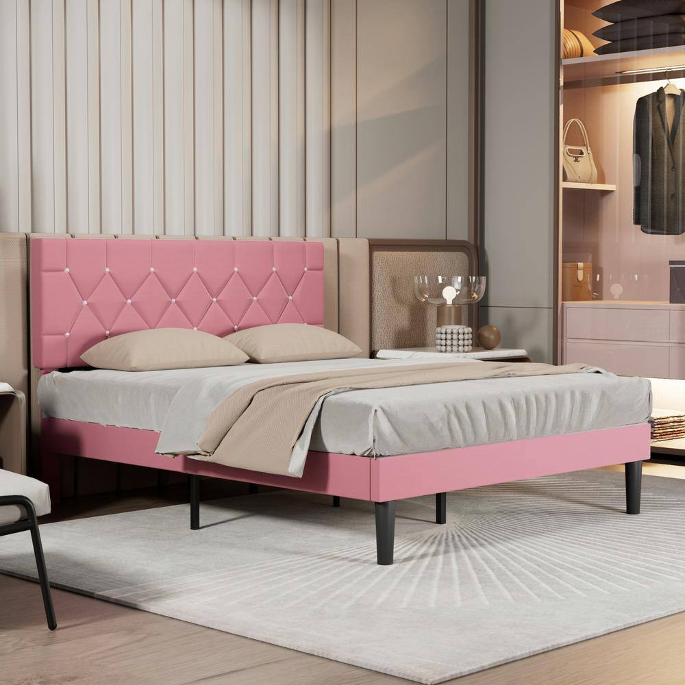 Upholstered Bed with Storage-3 Drawers, White Metal Frame Queen Platform Bed with Faux Leather Tufted Headboard - thumbnail 2