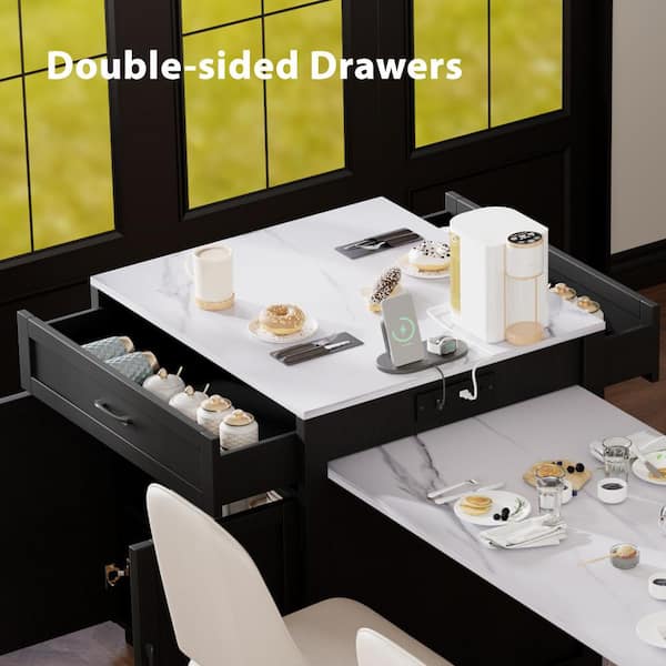 Xspracer Oasis Black Wood 82.7 in. Kitchen Island with Xspracer Oasis Black Wood 82.7 in. Kitchen Island with