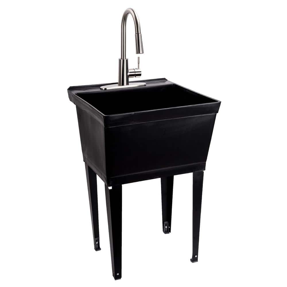 Black Freestanding Utility Sink with Stainless Steel Faucet
