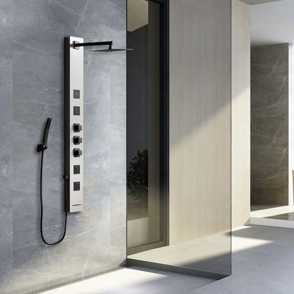 4-in-1, 4-Jet Shower Panel Tower System with Rainfall Waterfall Shower Head, and Massage Body Jets in Black Nickel