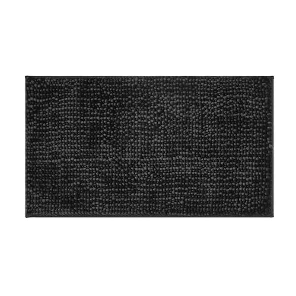 Laura Ashley Butter Chenille Non-Slip Black 17 in. x 24 in. Polyester Bath Mat