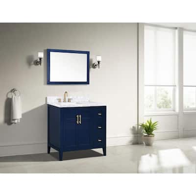 Sturgess 37 in. W x 22 in. D x 35 in. H Bathroom Vanity in Navy Blue with Carrara White Marble Top