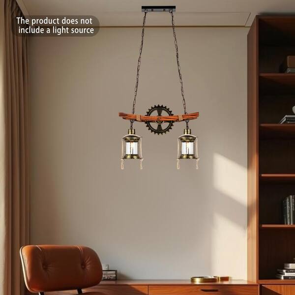 OUKANING 2-Light Brown Retro Industrial Gear Shape Farmhouse