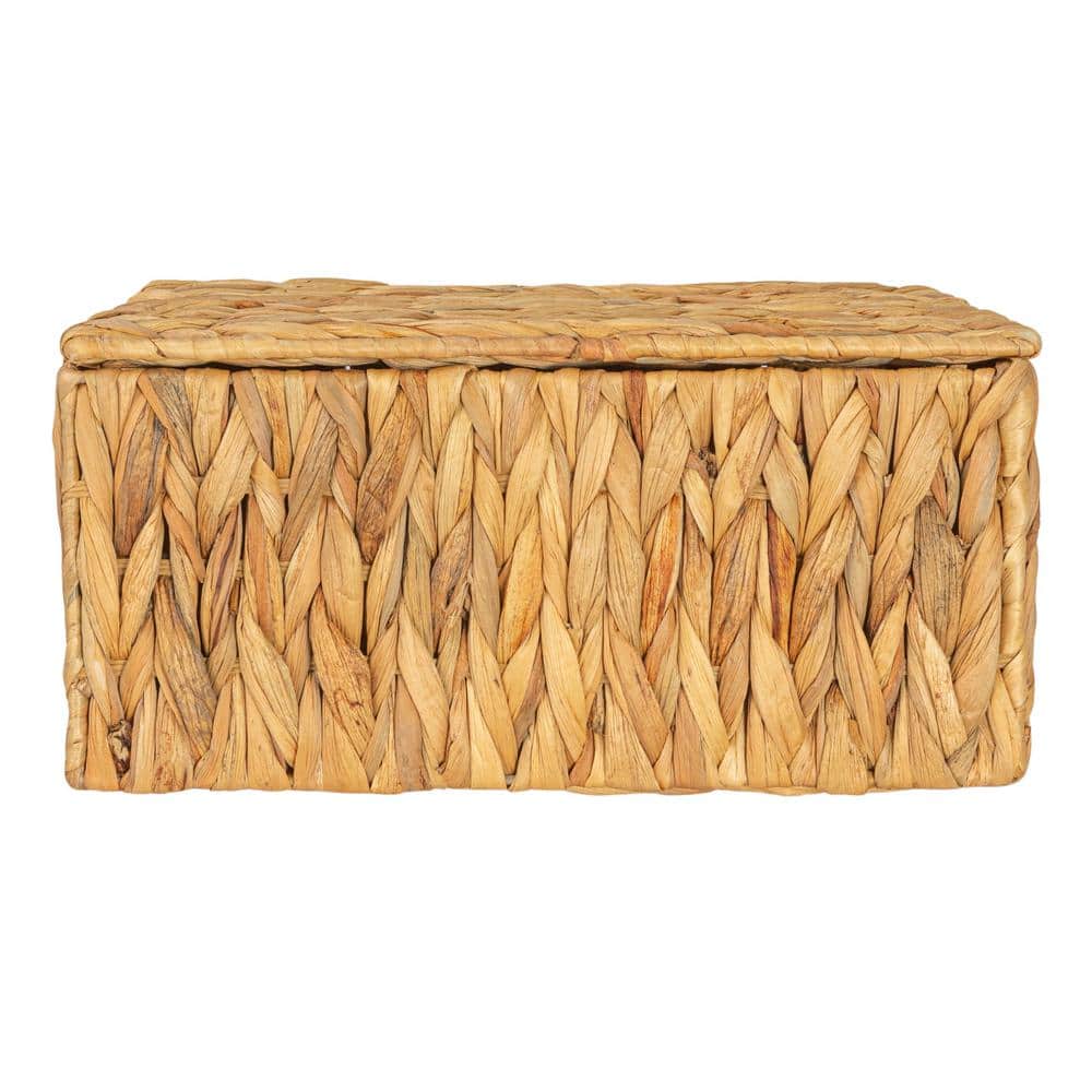 Natural Water Hyacinth Rectangular Storage Basket Set with Lids