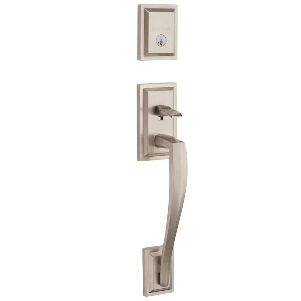 Baldwin Torrey Pines Satin Nickel Low Profile Single Cylinder Entry Door Handleset w/ Torrey Door Handle feat SmartKey Security