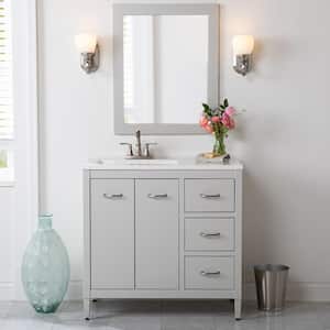 Marrett 36 in. W x 19 in. D x 35 in. H Single Sink Freestanding Bath Vanity in Light Gray with White Cultured Marble Top