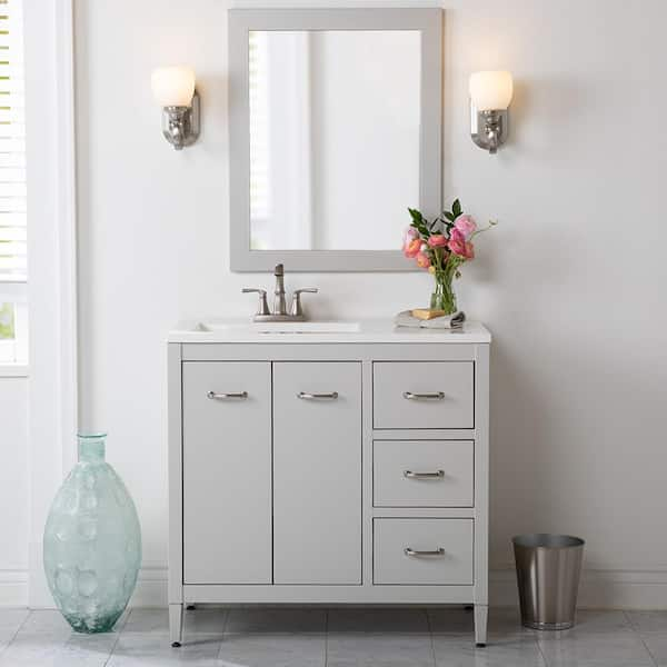 Style Selections 36-in White Single Sink Bathroom Vanity with White Cultured Marble Top (Mirror Included)