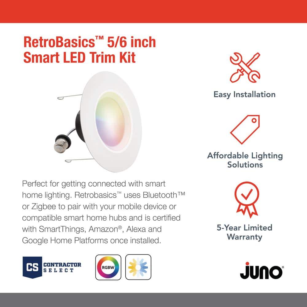 Matte White Aluminum Smart LED Retrofit Downlight Kit, 5-6 Inch, 4 Pack
