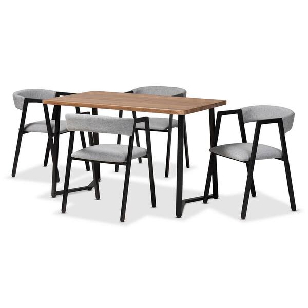 Baxton Studio Delgado 5-Piece Wood Top Grey and Black Dining Set