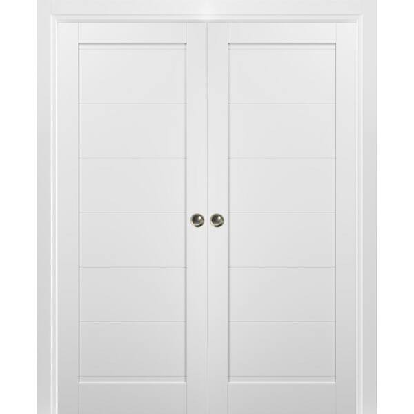 Sartodoors 64 in. x 96 in. Single Panel White Solid MDF Sliding Door with Double Pocket Hardware