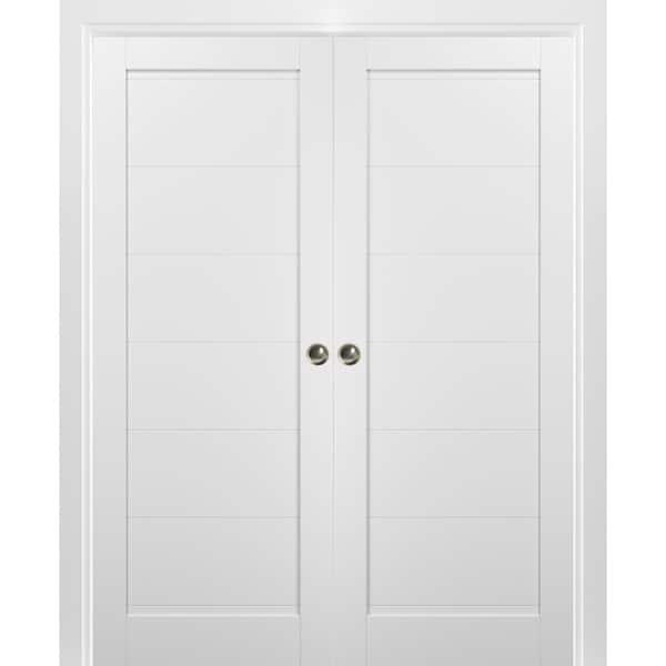 Sartodoors 72 in. x 80 in. Single Panel White Solid MDF Sliding Door with Double Pocket Hardware