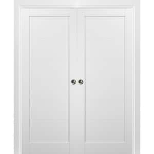 60 in. x 96 in. Single Panel White Solid MDF Sliding Door with Double Pocket Hardware