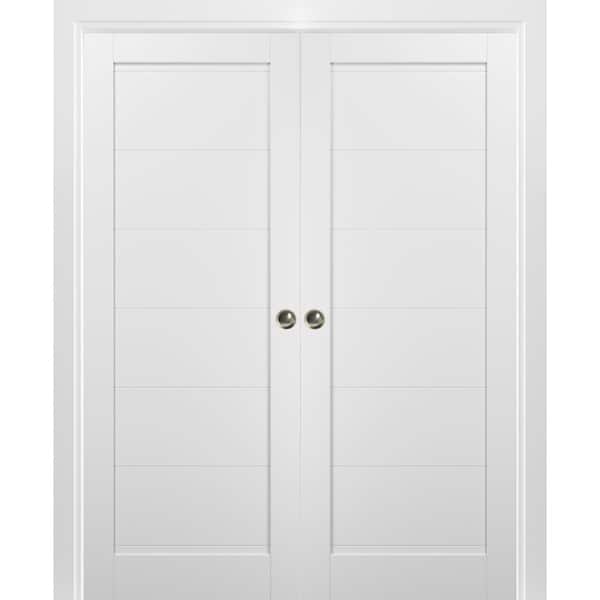 Sartodoors 60 in. x 96 in. Single Panel White Solid MDF Sliding Door with Double Pocket Hardware