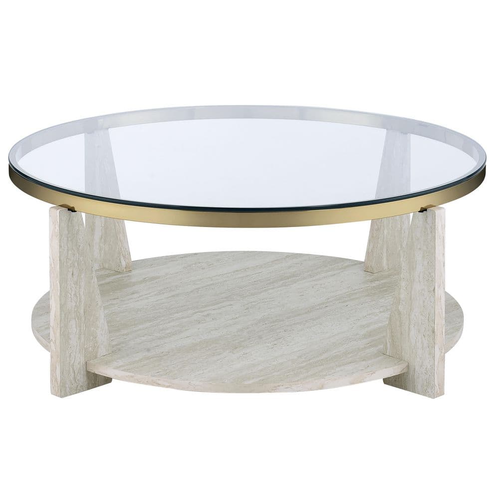 Steve Silver Wanda 42 in Gray Round Faux Stone Coffee Table and 2