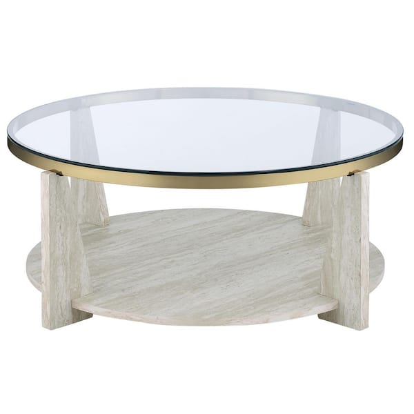 Wanda 42 in Gray Round Faux Stone Coffee Table and 2 End Tables