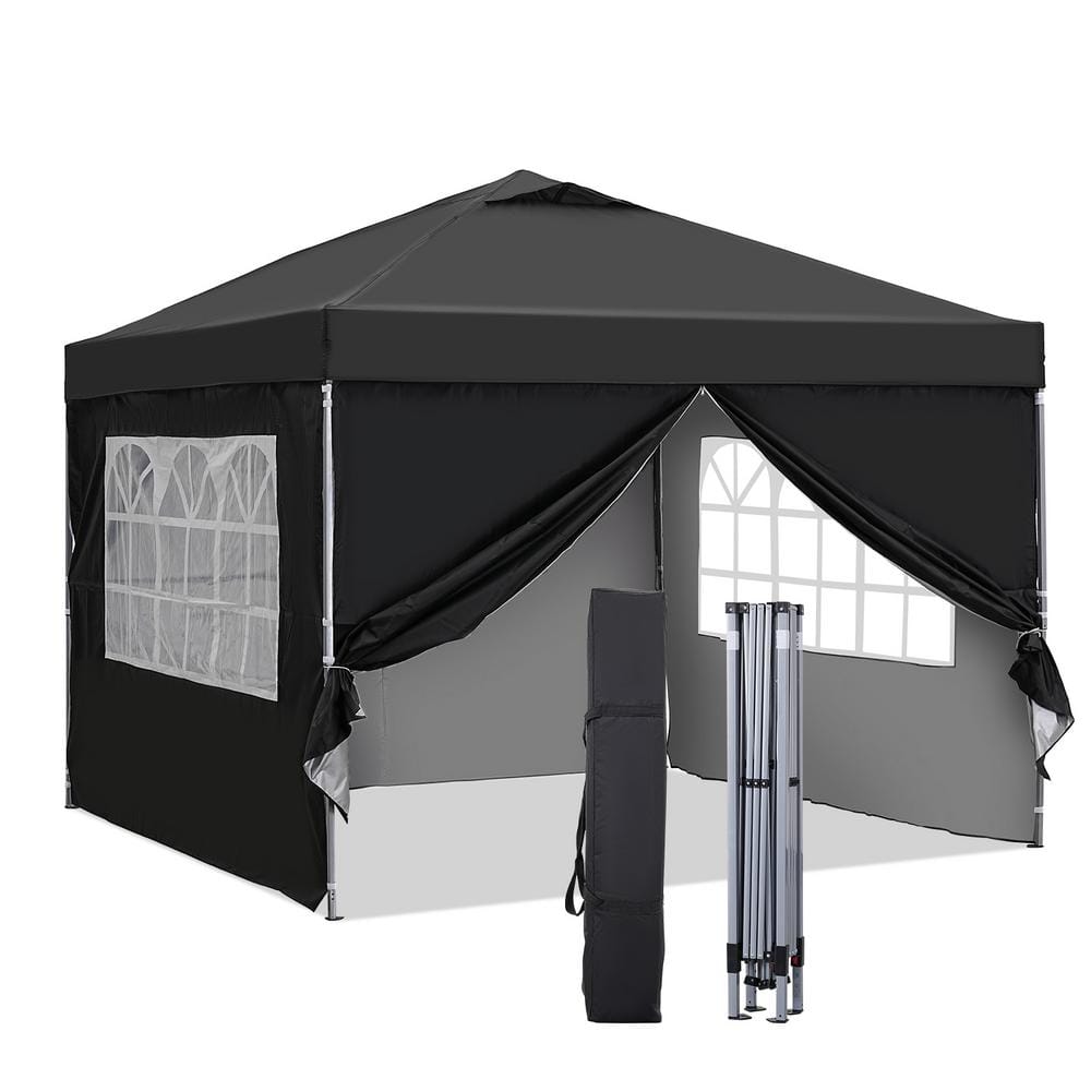 OVASTLKUY 10 ft. x 10 ft. Black Patio Canopy Tent Pop Up