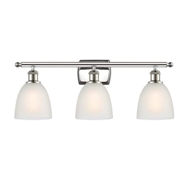 Castile 26 in. 3-Light Polished Nickel, White Vanity Light with White Glass Shade