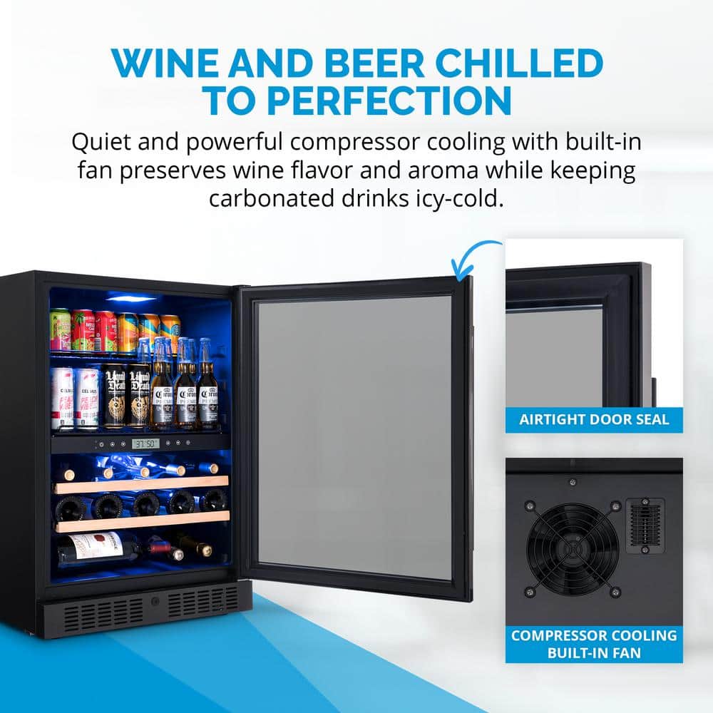 Newair 24" Black Stainless Steel Dual Zone Wine and Beverage Refrigerator