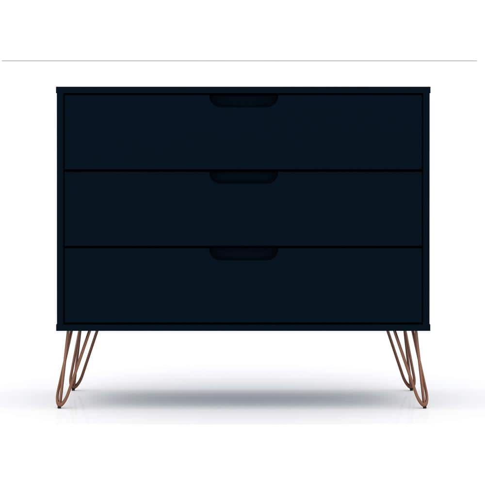 Tatiana Midnight Blue 3-Drawer Mid-Century Modern Dresser