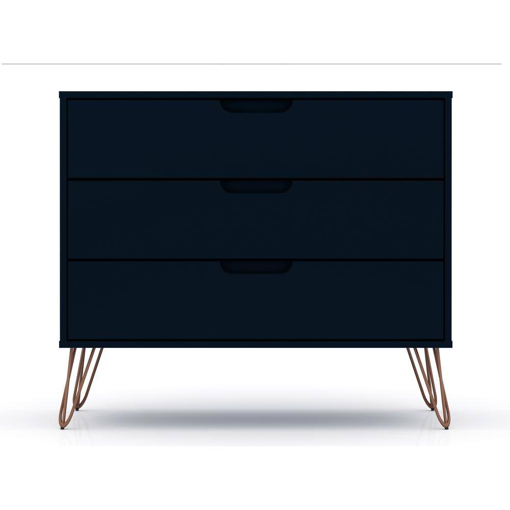 Set of 2 Midnight Blue 3-Drawer Dressers with Hairpin Legs